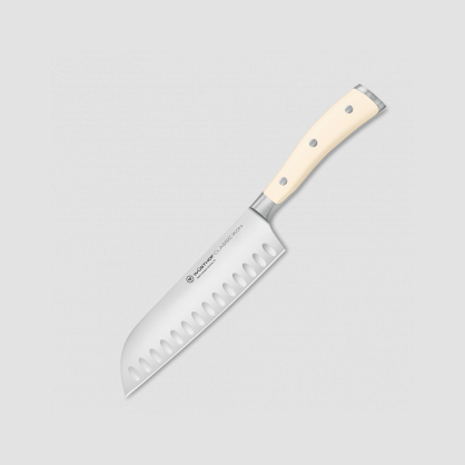 Нож кухонный Сантоку 17 см, с углублениями на кромке, серия Ikon Cream White, WUESTHOF, Золинген, Германия, Ножи поварские (в японском стиле)