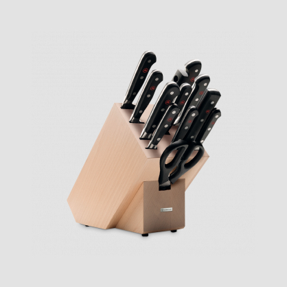 Набор кухонных ножей 9 штук + кухонные ножницы + вилка + мусат в деревянной подставке, серия Classic, WUESTHOF, Золинген, Германия, 