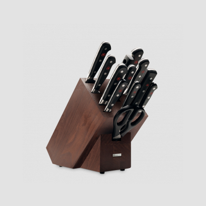 Набор кухонных ножей 9 штук + кухонные ножницы + вилка + мусат в деревянной подставке, серия Classic, WUESTHOF, Золинген, Германия, 