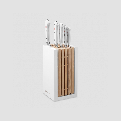 Набор из 5-ти кухонных ножей в дизайнерской подставке, серия White Classic, WUESTHOF, Золинген, Германия, Серия Ikon Cream White