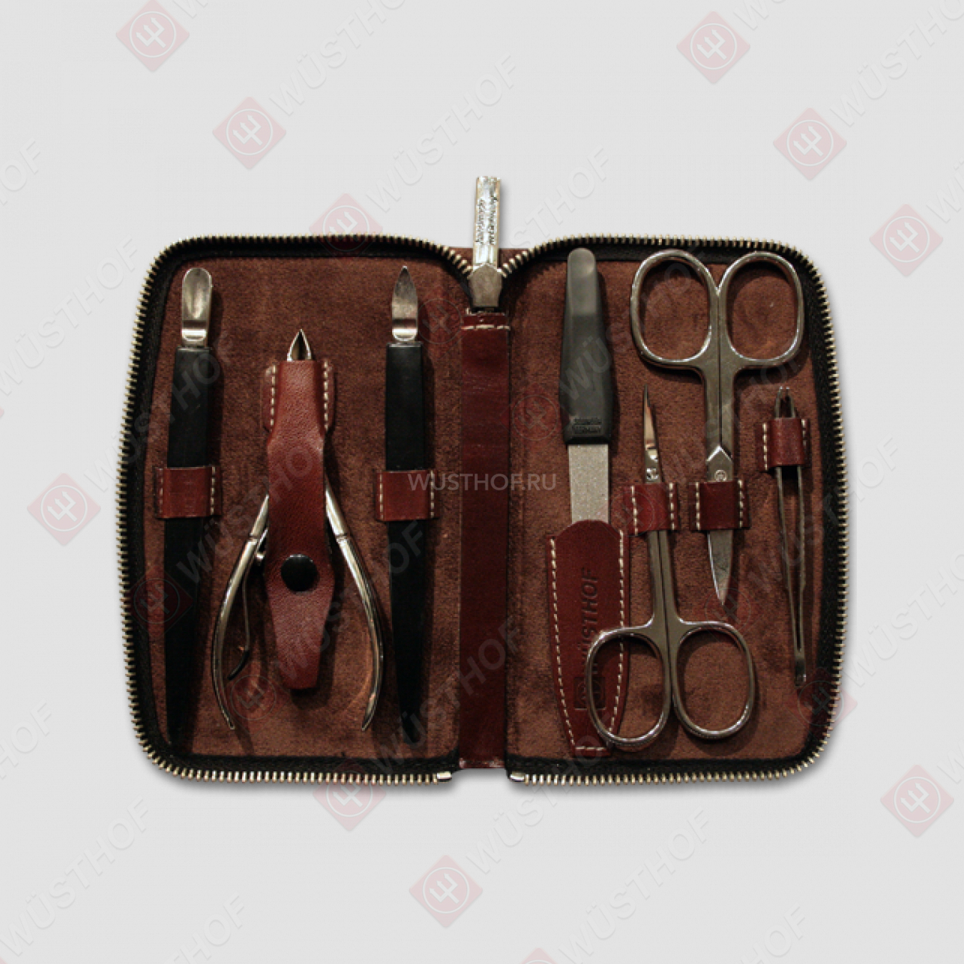Набор маникюрный 7 предметов в кожаном футляре, цвет коричневый, никелированное покрытие, серия Manicure sets, WUESTHOF, Золинген, Германия